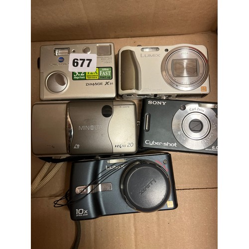 677 - FIVE KONICA, LUMIX DIGITAL CAMERAS