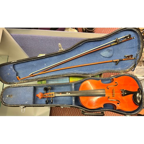 741 - SKYLARK CHINESE MADE VIOLIN WITH TWO BOWS IN CASE