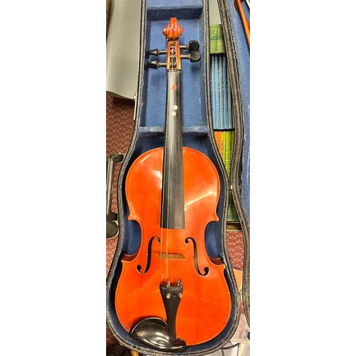 741 - SKYLARK CHINESE MADE VIOLIN WITH TWO BOWS IN CASE