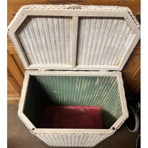 59 - WHITE PAINTED LLOYD LOOM CANTED SIDED LINEN BIN