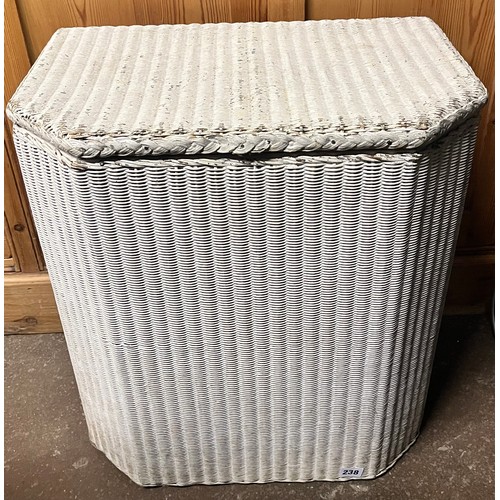 59 - WHITE PAINTED LLOYD LOOM CANTED SIDED LINEN BIN