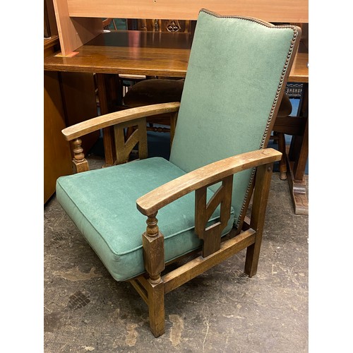 26 - PAIR OF BEECH GREEN UPHOLSTERED HIGH BACK RECLINING ARMCHAIRS