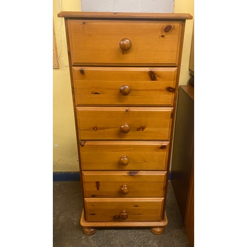 62 - PINE SIX DRAWER NARROW CHEST