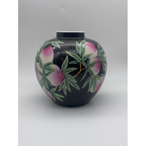 300 - 20TH CENTURY CHINESE OVOID JAR DECORATED WITH PEACHES ON BLACK GROUND