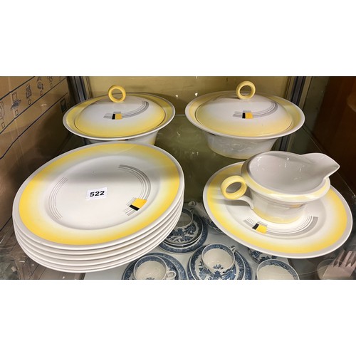 522 - SHELLEY ART DECO DINNER PLATES, PAIR OF TUREENS AND GRAVY BOAT