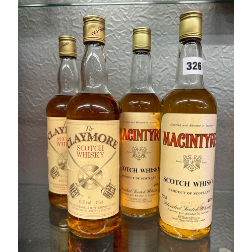 326 - TWO CLAYMORE AND TWO MACINTYRE SCOTCH WHISKYS