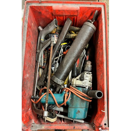 529 - HEAVY DUTY PLASTIC BOX OF VARIOUS SPANNERS AND TOOLS