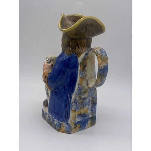 312 - EARLY 19TH CENTURY PRATTWARE TOBY JUG WITH HAT A/F