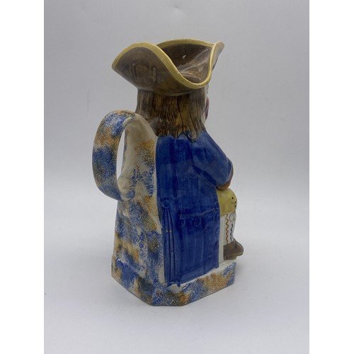 312 - EARLY 19TH CENTURY PRATTWARE TOBY JUG WITH HAT A/F