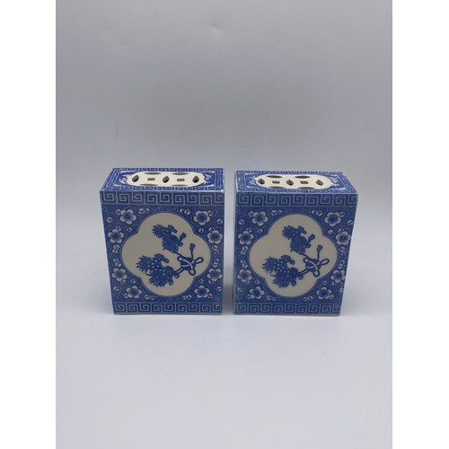 536 - PAIR OF CHINESE BLUE AND WHITE FLOWER BRICKS