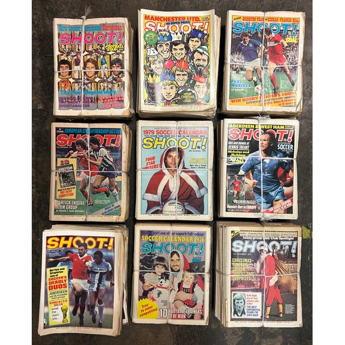 344 - FOUR SHELVES OF AN EXTENSIVE COLLECTION OF MATCH AND SHOOT COMIC MAGAZINES