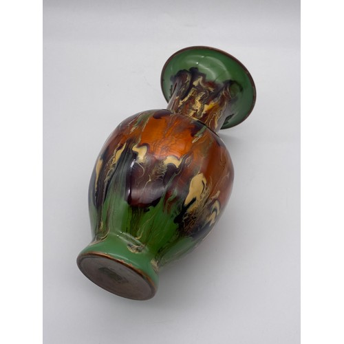 681 - CLOISONNÉ BALUSTER VASE WITH DRIP GLAZED DECORATION