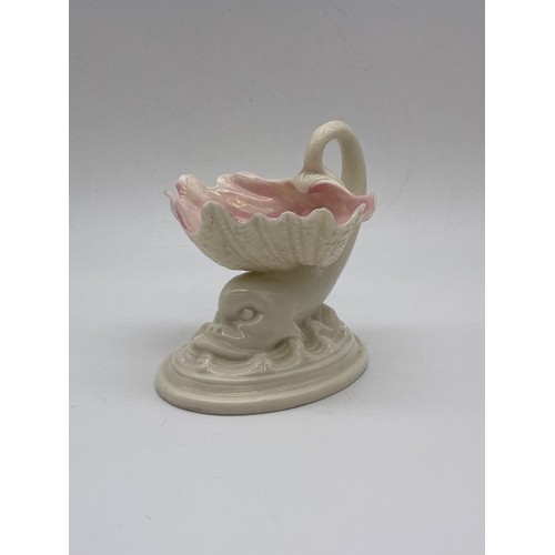 688 - PAIR OF ROYAL WORCESTER BLANC DE CHINE AND PINK BLUSH SCALLOP SHELL DOLPHIN TABLE SALTS