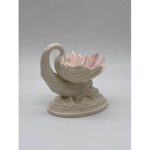 688 - PAIR OF ROYAL WORCESTER BLANC DE CHINE AND PINK BLUSH SCALLOP SHELL DOLPHIN TABLE SALTS