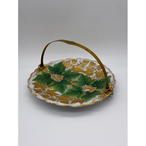 689 - BEWLEY POTTERY TWIN HANDLED SHALLOW BOWL AND A MEISSEN GILDED AND LEAF CAKE PLATE A/F