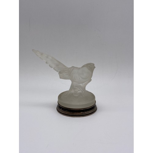 655 - FROSTED GLASS PHEASANT/GROUSE ON WHITE METAL BASE