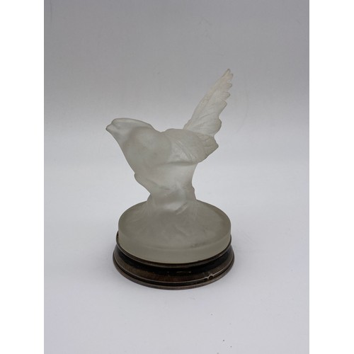 655 - FROSTED GLASS PHEASANT/GROUSE ON WHITE METAL BASE