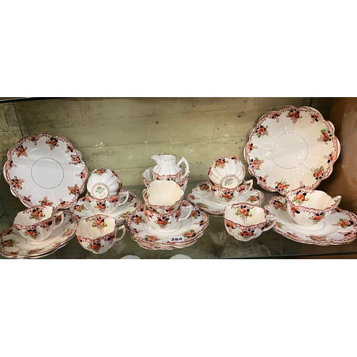 284 - VICTORIAN MELBA CHINA RIBBED TEASET