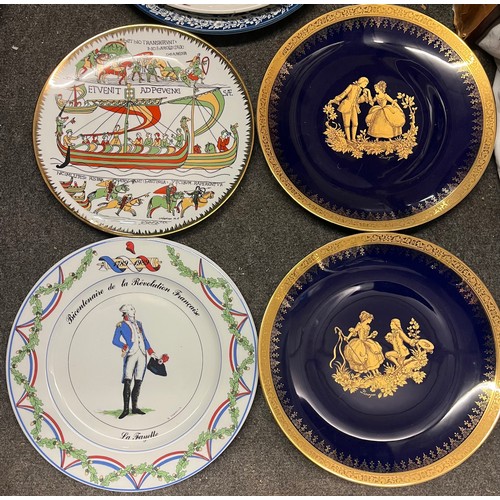 296 - SELECTION OF DECORATIVE FRENCH NAPOLEAN DECORATED PLATES, BLUE DE ROI LIMOGES PLATES AND OTHERS