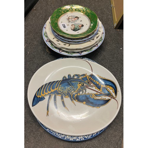 296 - SELECTION OF DECORATIVE FRENCH NAPOLEAN DECORATED PLATES, BLUE DE ROI LIMOGES PLATES AND OTHERS