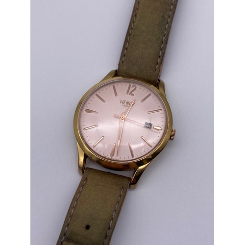 741 - HENRY OF LONDON GENTLEMANS WRISTWATCH WITH ROSE DIAL ON LEATHER STRAP