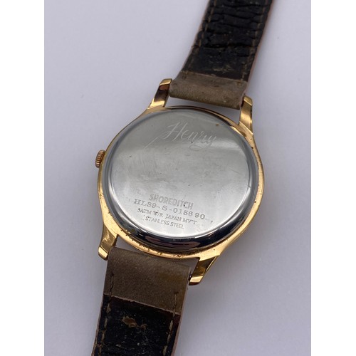 741 - HENRY OF LONDON GENTLEMANS WRISTWATCH WITH ROSE DIAL ON LEATHER STRAP