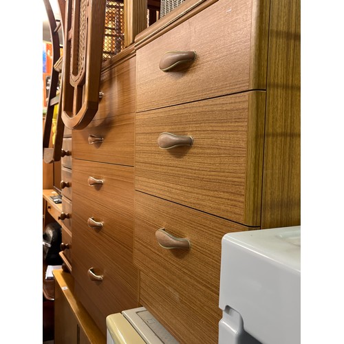 60 - TEAK EFFECT FIVE DRAWER CHEST AND MATCHING THREE DRAWER CHEST