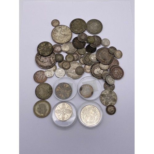 438 - BAG OF GREAT BRITAIN PRE DECIMAL COINS INC HALF CROWNS, 3D BITS FROM GEORGE III ONWARDS