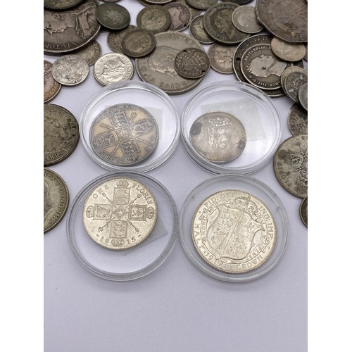 438 - BAG OF GREAT BRITAIN PRE DECIMAL COINS INC HALF CROWNS, 3D BITS FROM GEORGE III ONWARDS