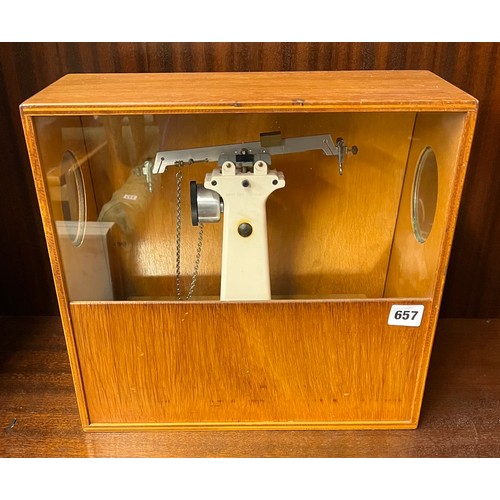 657 - OERTLING LABORATORY SCALES IN WOODEN CASE A/F