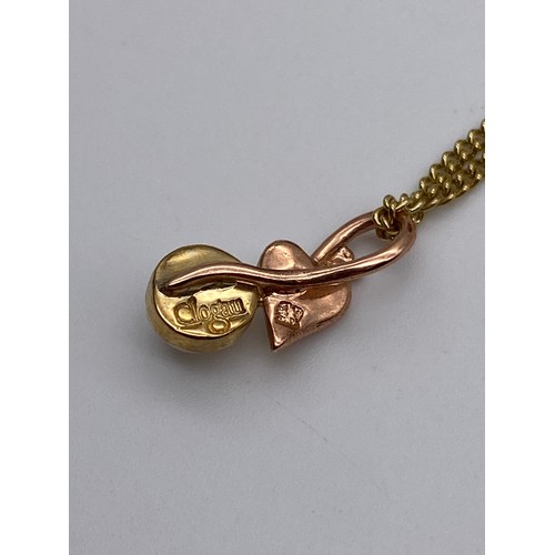 433 - 9CT CLOGAU GOLD PEARL AND ROSE GOLD PENDANT ON TRACE CHAIN 4.1G APPROX