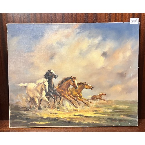 256 - GUDRUN SIBBONS OILS ON CANVAS GALLOPING HORSES