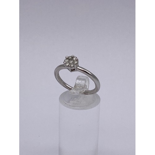 421 - 9CT WHITE GOLD DIAMOND CLUSTER RING SIZE O 3.3G APPROX