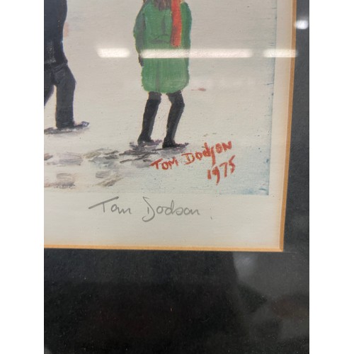 258 - SIGNED LITHOGRAPHIC PRINT TOM DODSON CHILDREN PLAYING ON THE SNOW