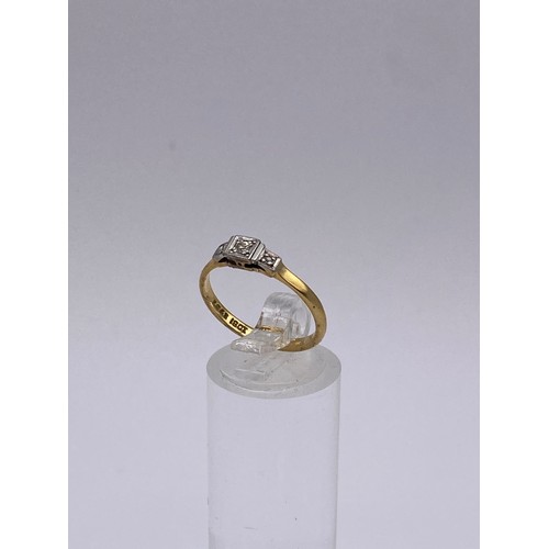 419 - 18CT GOLD AND PLATINUM DIAMOND CHIP ART DECO DESIGN RING SIZE M 2.4G APPROX