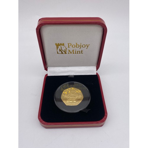 387 - POBJOY MINT 22CT GOLD PROOF LIMITED EDITION 1991 FATHER CHRISTMAS 50 PENCE PIECE 8G APPROX