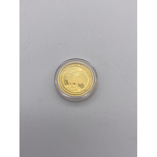 384 - CASED ROYAL AUSTRALIAN MINT 2019 GOLD PROOF KANGAROO COIN 1/4 OF AN OUNCE