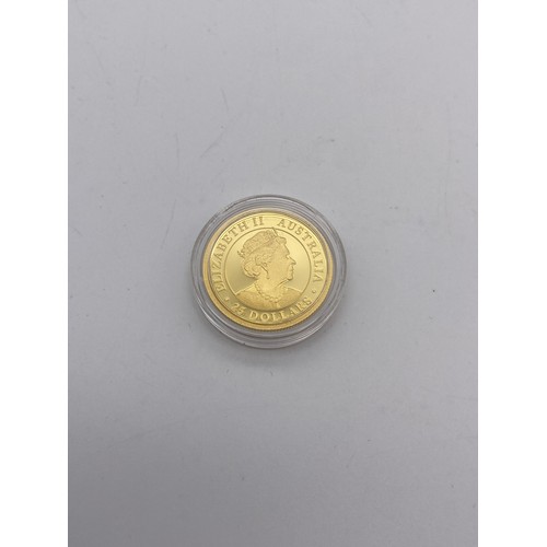 384 - CASED ROYAL AUSTRALIAN MINT 2019 GOLD PROOF KANGAROO COIN 1/4 OF AN OUNCE