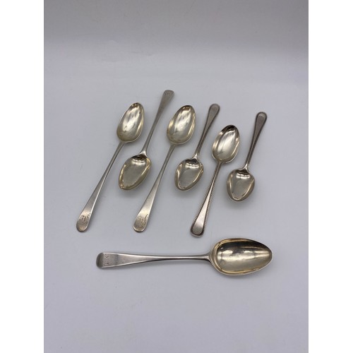 360 - FOUR GEORGIAN LONDON SILVRR SPOONS AND THREE TEASPOONS 6.6 OZ APPROX