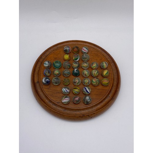 375 - LATE VICTORIAN/EDWARDIAN SOLITAIRE BOARD WITH GLASS MARBLES