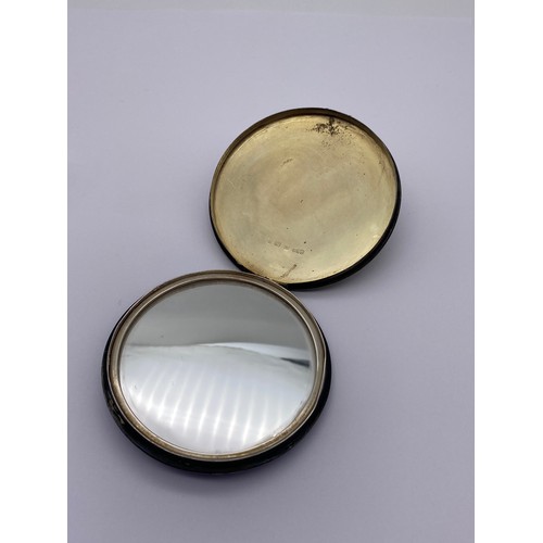 362 - BIRMINGHAM SILVER BLUE GUILLOCHE ENAMEL POWDER COMPACT WITH MIRROR 2.2 OZ APPROX