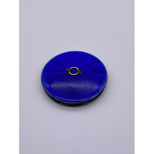 362 - BIRMINGHAM SILVER BLUE GUILLOCHE ENAMEL POWDER COMPACT WITH MIRROR 2.2 OZ APPROX