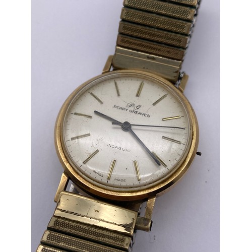 364 - GENTLEMANS PERRY GREAVES INCABLOC WIND WRISTWATCH ON ELASTICATED STRAP