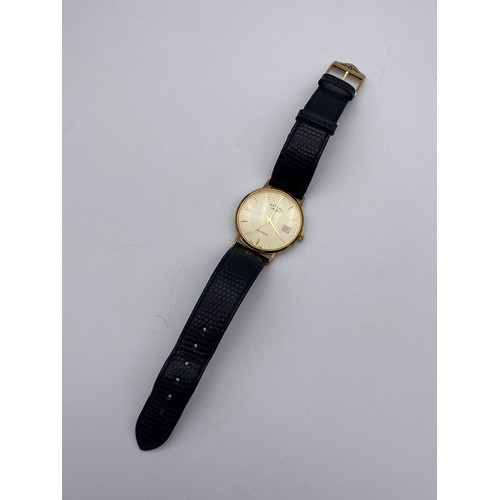 728 - BOXED 9CT ROTARY QUARTZ PRESENTATION WRISTWATCH ON LEATHER STRAP