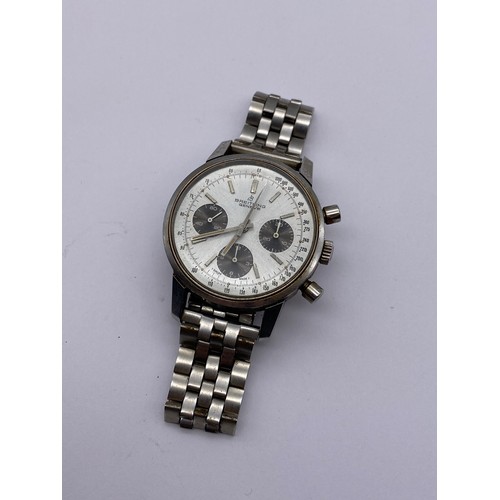 737 - BOXED 1970S VINTAGE BREITLING LONG PLAYING CHRONOGRAPH STAINLESS STEEL WRISTWATCH, REFERENCE 815, SE... 