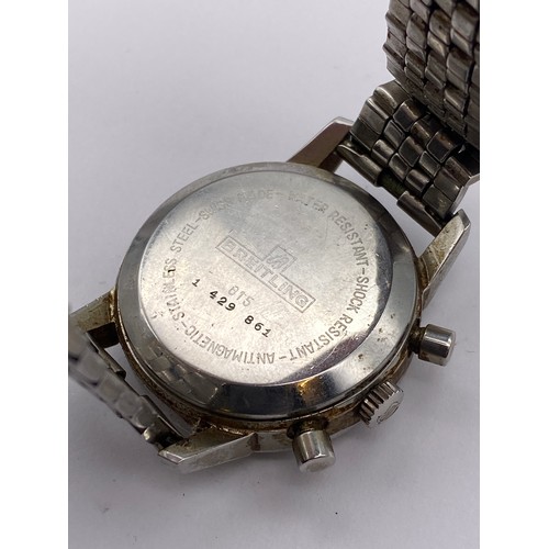 737 - BOXED 1970S VINTAGE BREITLING LONG PLAYING CHRONOGRAPH STAINLESS STEEL WRISTWATCH, REFERENCE 815, SE... 