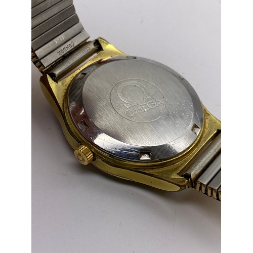 726 - BOXED GENTS OMEGA AUTOMATIC STAINLESS STEEL WATCH ON REPLACED EXPANDING BRACLET STRAP, ORIGINAL LEAT... 