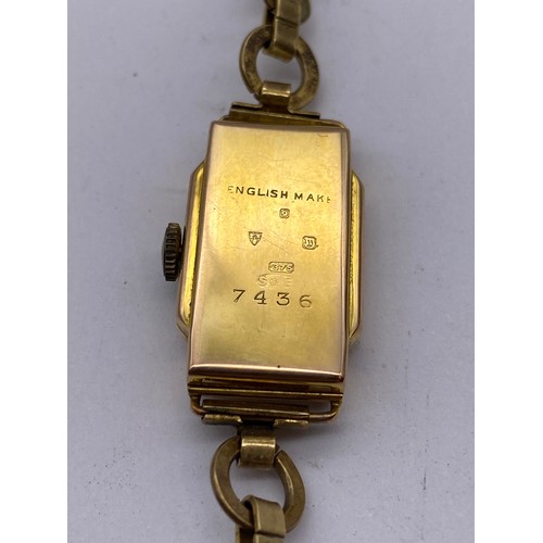 731 - 9CT GOLD LADIES RECTANGULAR FACED WRISTWATCH ON A ROPE AND METAL STRAP IN BOX