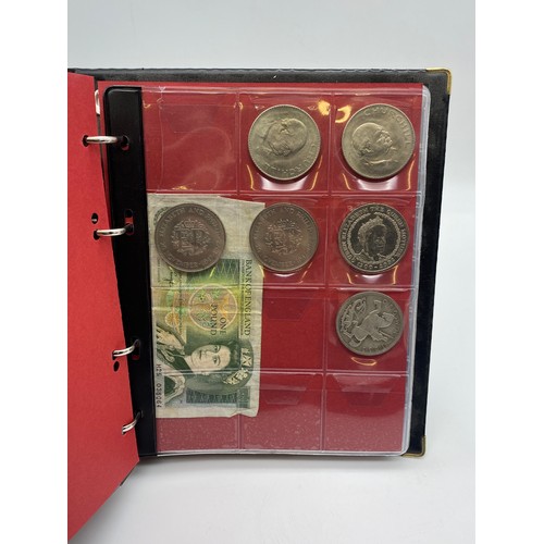 632 - SMALL BINDER OF GB PRE DECIMAL COINS INCLUDING HALF CROWNS, FLORINS, CHURCHILL COMMEMORATIVE COINS A... 