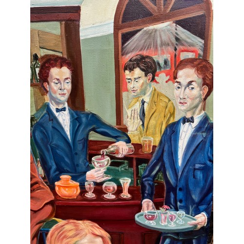 664 - LEWIS JONES OIL ON CANVAS THE COCKTAIL BAR